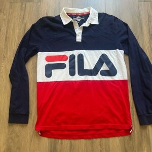 Fila Logo Color-Block Rugby Shirt Multicolor Medium Red white Blue Long Sleeve